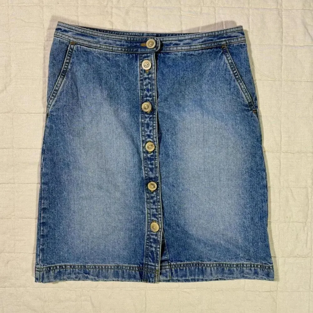 Y2K Ann Taylor LOFT Button-Front Denim Skirt – Size 4